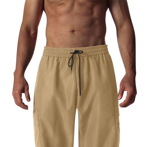 Pockets Cargo Pants for Men Solid Color Drawstring Elastic Workwear Pants Classic Lightweight Long Trousers Basic2