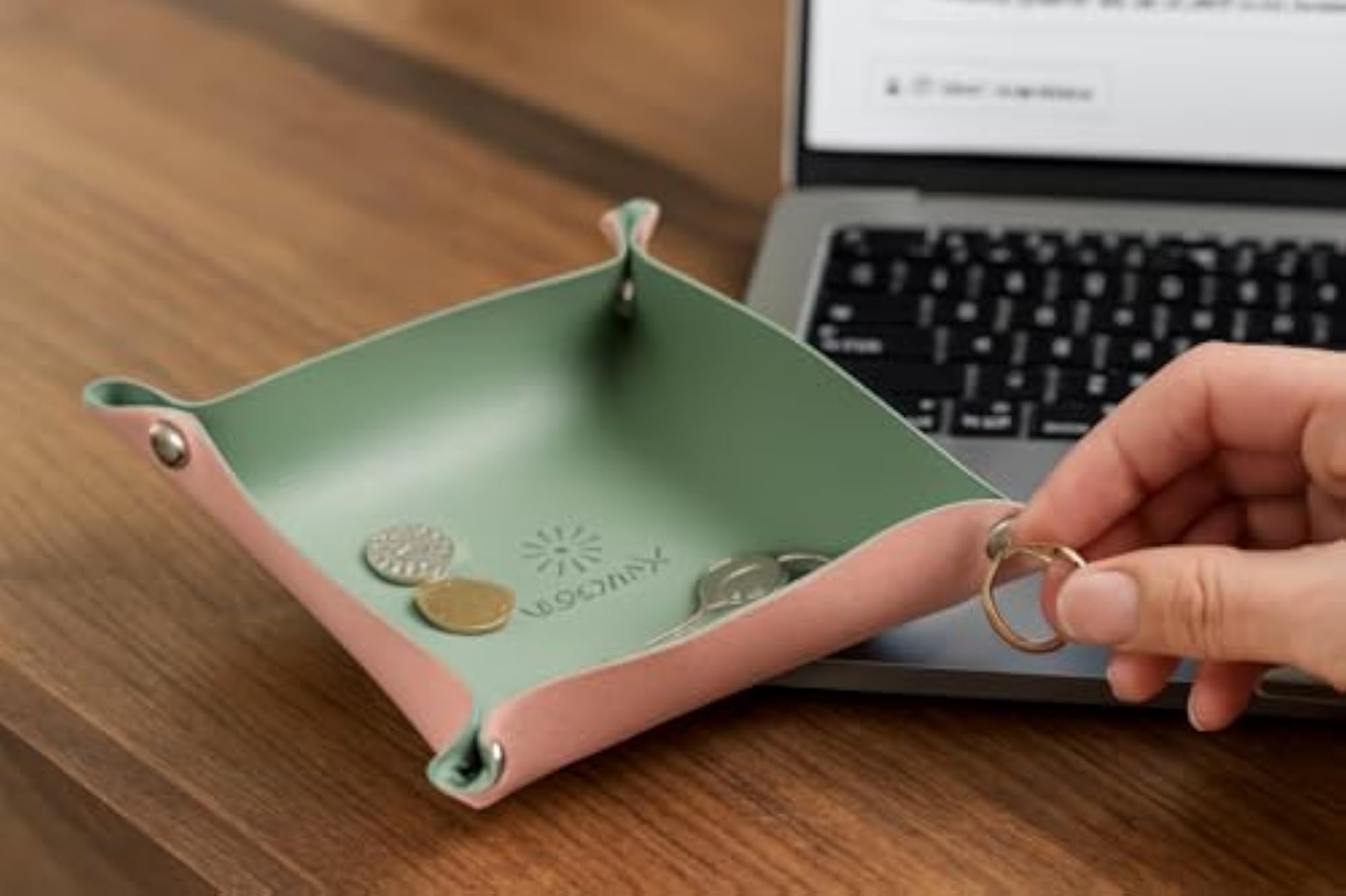 Leather Valet Tray Set, Foldable Catchall Organizer