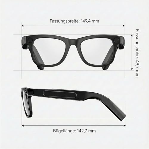 Brille mit Kamera, 8 MP 1080P Smart Glasses Dual-Core-Prozessor mit KI-Assistent für Echtzeitübersetzungen, 410 mAh für 16 Stunden Standby-Zeit, WLAN Bluetooth Intelligente Brille