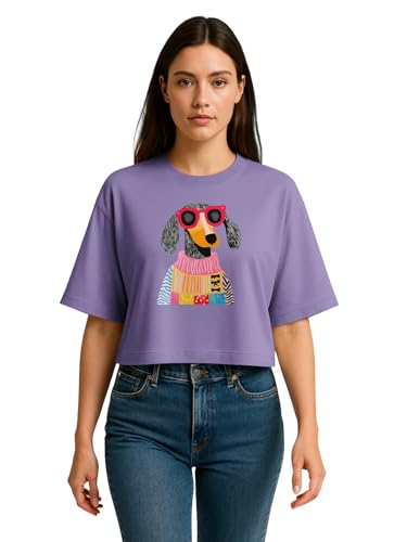 Image of HELLCAT Beige Printed Loose Fit Crew-Neck Crop T-Shirt for Women
