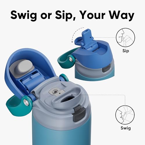 Image of ENCOOL Leakproof Insulated Water Bottle with Straw Dual-Sip Water Bottle Bag-Safe Design for Work, Commute & Gym - Keeps Drinks Cold All Day, 24 oz, Teal Blue