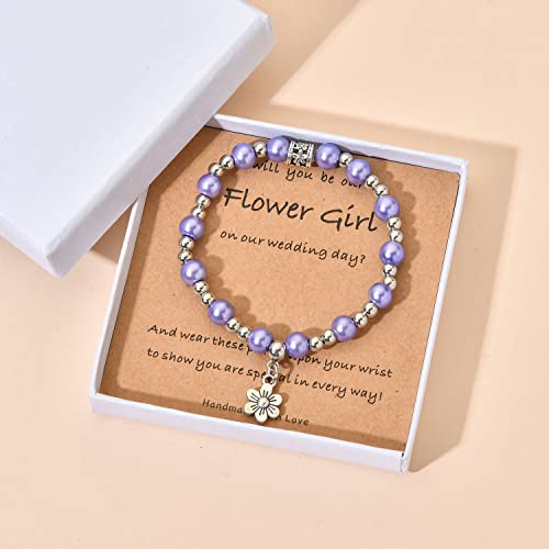 Image of Flower Girl Proposal Gifts, Will You Be My Flower Girl? Thank You Bridesmaid Cute Stretchy Bracelet Gifts for Girls On Wedding Day
