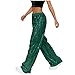 lopmou Sequin Pants Glitter High Waist Wide Leg Palazzo Pants Sparkly Holiday Trousers Bling Party Club Bottoms Sequin Leggings Travel Fashion Green XXL