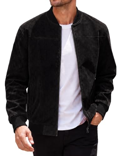 Image of AIEOE Men Suede Flight Jackets Lightweight Varsity Bomber Jacket Black EUM