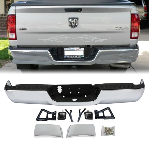 Chrome Rear Step Bumper Assembly for 2009-2018 Dodge Ram 1500 2010-2012 Ram 2500 3500 Replacement CH1103117 No Sensors No Exhaust Cut-Outs