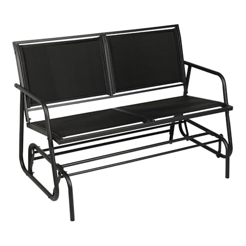 Crownland Outdoor Patio Glider Chair, Porch Furniture Textilene Glider Loveseat, Two Seat Rocking Glider Bench with Coated Metal Frame for Backyard, Lawn, Garden and Porch(Black) Cover