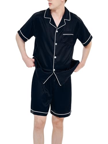 Satin Silky Men's Pajama Sets Short Sleeve Classic Sleepwear with Pockets Plus Size Lounge Set Pj Set Loungewear4