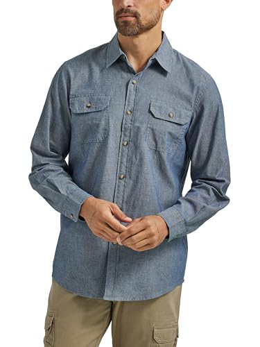 Long Sleeve Classic Woven Shirt, Dark Chambray, Large