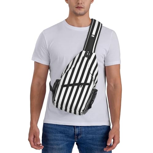 Mochila bandolera con estampado a rayas blanco y negro miniatura 7