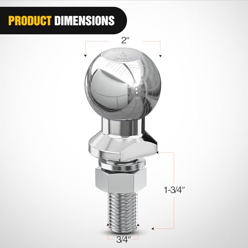 Image of Nilight 2 inch Chrome Trailer Hitch Ball | 3,500 lbs, 3 /4 inch x 1-3 /4 inch Shank Universal fit Trailer Hitch Ball Custom Engineered for Heavy Duty Towing