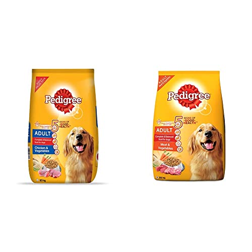 Image of Pedigree Dry Dog Food for Adult Dogs, Chicken and Vegetables, 20kg & Adult Dog Food Meat & Vegetables, 22 kg Pack, 22 kg