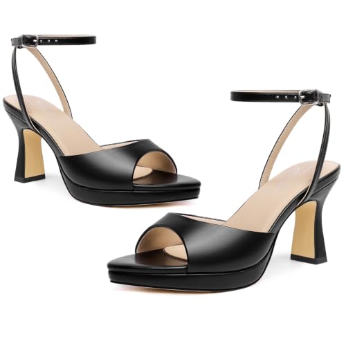 Image of Susanny High Heels for Women Pointed Open Toe Strappy Chunky Block Heels Ankle Strap Stiletto Kitten Heeled Sandals Wedding Bridal Party Prom Sexy Dress Shoes