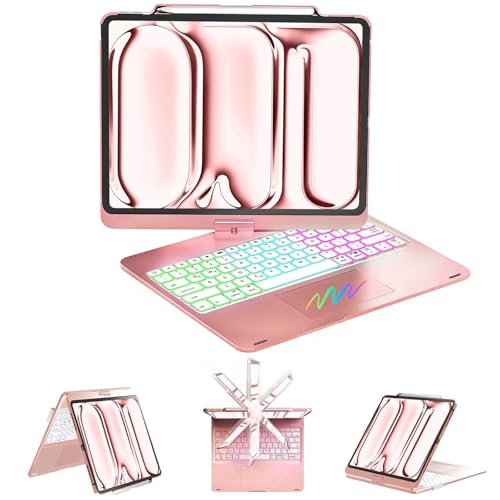 Image of for iPad pro 13 Case with Keyboard(M5 /M4, 2025 /2024)&iPad Air 13 inch case(M3, 2025 /M2, 2024) &iPad Pro 12.9 (6th /5th /4th /3rd Gen),Trackpad,Rainbow Backlit- Light Pink