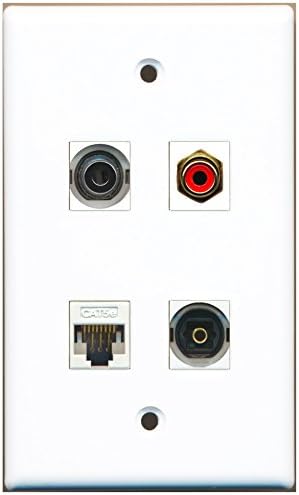 RiteAV &ndash; 1ポートRCA赤1ポートToslink 1ポート3.5 MM 1ポートcat5eイーサネットホワイト壁プレート