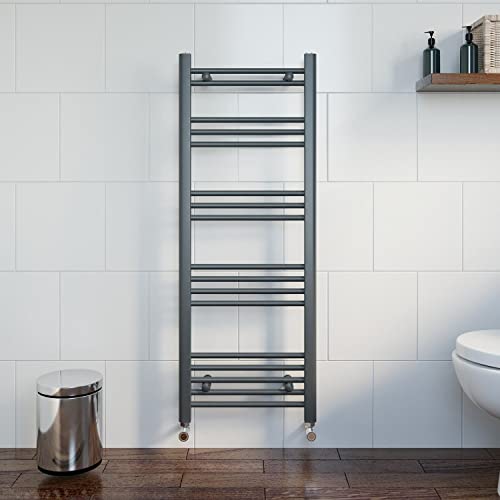 DuraTherm® 1200 x 450mm Flat Straight Heated Towel Rail Radiator Modern Central Heating Bathroom Warmer Wall Mounted Ladder Rad, Anthracite Grey