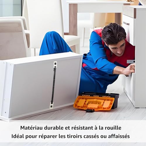 Kit de réparation de tiroir 4 pièces – Fixation rapide pour tiroirs affaissés ou cassés, supports de tiroir pour le fond des tiroirs affaissés, sangles de renfort et supports pour chambre à coucher – vue 2