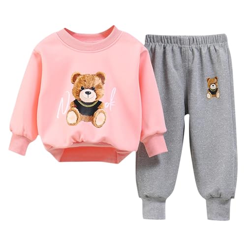 Kids Cute Bear Print Sweatsuits Toddler Girls Boys 2 Piece Tracksuit Crewneck Sweatshirt and Jogger Sweatpants for 0-6 Years