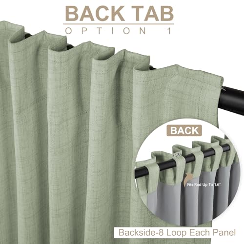 Image of 100% Blackout Shield Linen Blackout Curtains for Bedroom 63 Inches Long, Back Tab /Rod Pocket Living Room Drapes, Thermal Insulated Blackout Curtains 2 Panels Set, 50 inch W x 63 inch L,Sage Green