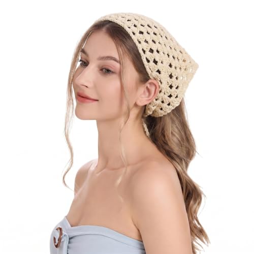 Bandanas faits à la main ZLYC | Foulard triangle coton femme beige uni