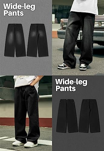 Mens Baggy Jeans Y2k Skater Vintage Plain Pants Casual Wide Leg Loose Fit Denim Hip Hop Jean4