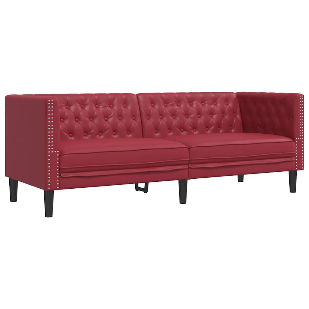 Canape Chesterfield 3 Posti Similpelle Bordeaux | Schienale E Braccioli Tufti, Imbottitura Comoda, Piedi Robusti, Manutenzione Facile