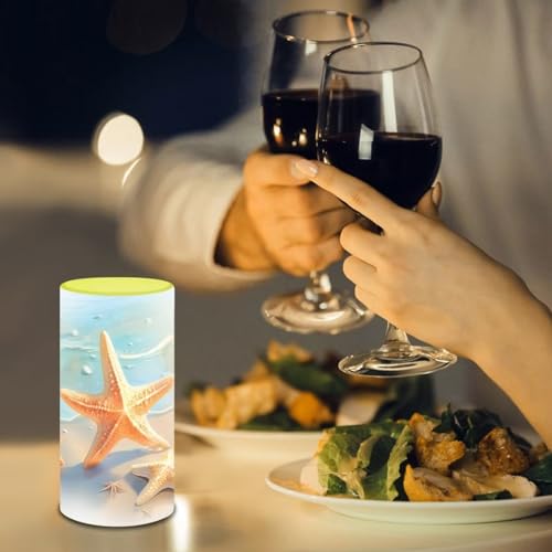 Image of Flameless Candle Battery Powered with Remote Control 12 Colors 4 /8 Hours Timer LED Night Lights Pillar Candle Tealights for Indoor Outdoor Home Wedding Decoration, Beach Starfish Blue