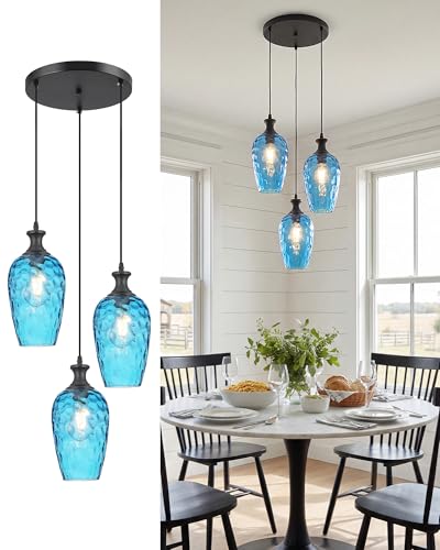 Image of SADUENFR 3-Light Cluster Pendant Lighting, Modern Black Glass Chandelier