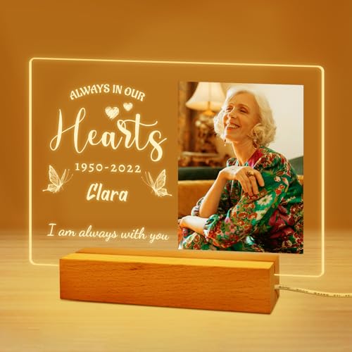 BeneCharm Personalized Memorial Gifts Sympathy Mother Gifts Custom Sympathy Gifts Light Up Custom Picture Lamp with Photo and Text Memorial Light for Loss of Loved One