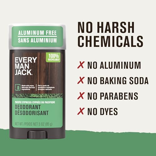 Image of Every Man Jack Pacific Cypress Men's Deodorant - Stay Fresh with Aluminum Free Deodorant For all Skin Types - Odor Crushing, Long Lasting, with Naturally Derived Ingredients - 3oz (3-Pack)