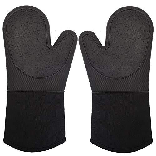Guantes de Horno Extra Largo Silicona Antideslizante 500 ? Guantes de Cocina Resistent al Calor Forro de Algodón Engrosado Guantes de Horno Impermeable 1 par