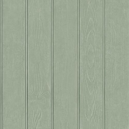 Papier peint panneau de bois perlé vert sauge - Moderne réaliste contemporain tendance - Mur d'accent élégant