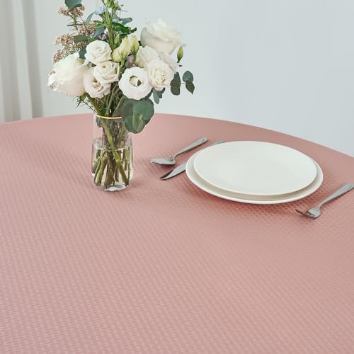Image of maxmill Round Weaved Texture Design Tablecloth Spill-Proof Wrinkle Free Soft Washable Table Cloth for Circular Table Cover, for Dining Room Banquet Parties Holiday Dinner, 90 Inch Pale Blush