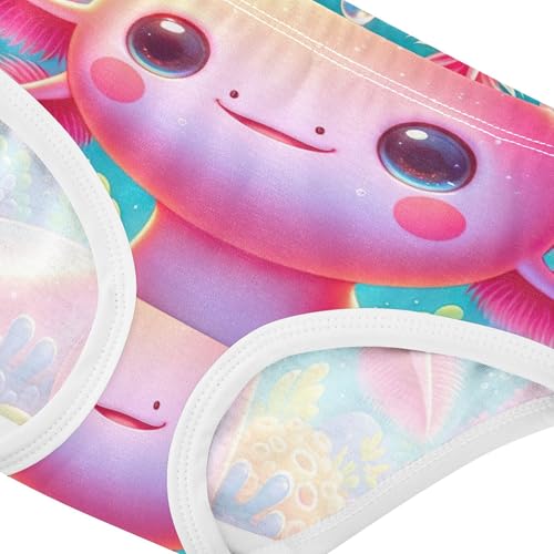 Playful Cute Pink Axolotl Girl Panties Cute Toddlers Underwear Floral Cotton Artistic Briefs Underpants 2t4