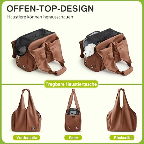 ALLSOPETS Hundetasche für Kleine Hunde, Leichte Atmungsaktive Haustiertasche, Bequeme Katzentragetasche mit Leinenhaken für Reisen, Outdoor und Camping (Karamellbraun)