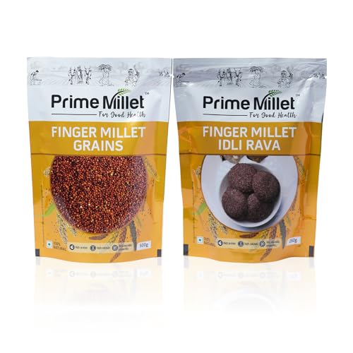 Image of Prime Millets Finger Millet Combo Pack (2 x 750g) | Organic Whole Ragi Grains & Ragi Idli Rava | High Fiber | Gluten-Free | Supports Digestion | Premium Quality