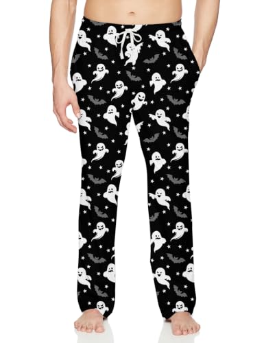 TUONROAD Mens Halloween Pajama Pants Bat Elastic Waist Sleep Bottoms 2XL