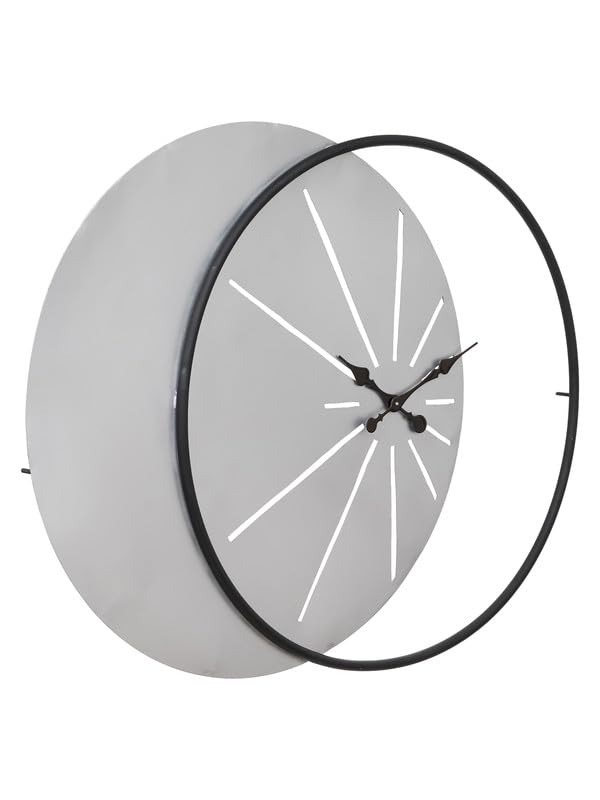 Image of CHRONIKLE Elegant Round Rings Style Metal Silver and Black Color Analog Wall Clock for Living Room Home Decor Office Gifts (Size: 80.5 x 5 x 62 CM | Weight: 2570 Gram)