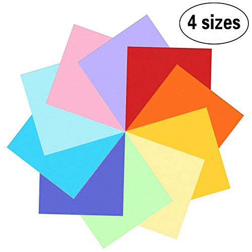 Sunerly Lot de 400 feuilles de papier origami double face 4 tailles, 10 couleurs vives assorties et 100 yeux mobiles