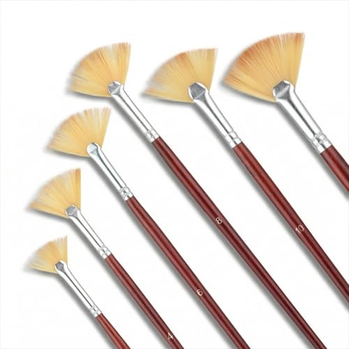 Fan Paint Brush Set 6 Pcs Nylon Hair Acrylic Paint Brushes Artist Brush with Wooden Handle for Acrylic Oil Watercolor Gouache Face Nail Rock Painting