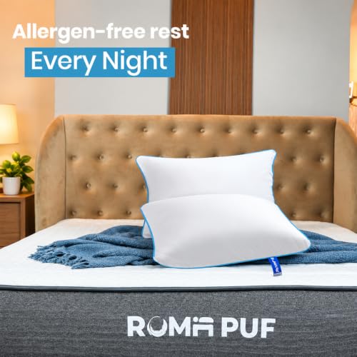 Image of ROMA PUF Stardust Virgin Microfiber Pillow, Height Adjustable, Orthopedic, Toxin-Free, Soft & Supportive for Neck Back Shoulder Cervical Side Sleeping, Pack of 2 (24x16 Inch)(Bag Included)