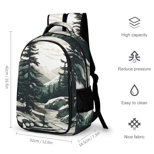 Backpack for Men Women Laptop Backpack Hand Drawn Two Pine Trees Casual Daypack Laptop Bag for Travel2
