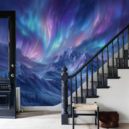 Papier peint panoramique aurora impression paysage arctique violet - 5