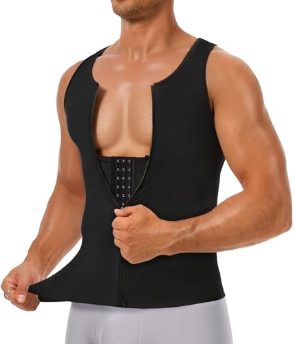 TAILONG Mens Compression Shirt for Slimming - Double Layer Tummy Control Body Shaper Tank Top Seamless Chest Binder Undershirt for Gynecomastia Breathable Shapewear Vest Black
