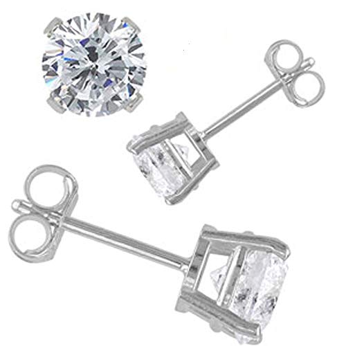 Crazy2Shop 14K White Gold 5mm Round Simulated Diamond Prong Setting Earrings, 1.00 cttw