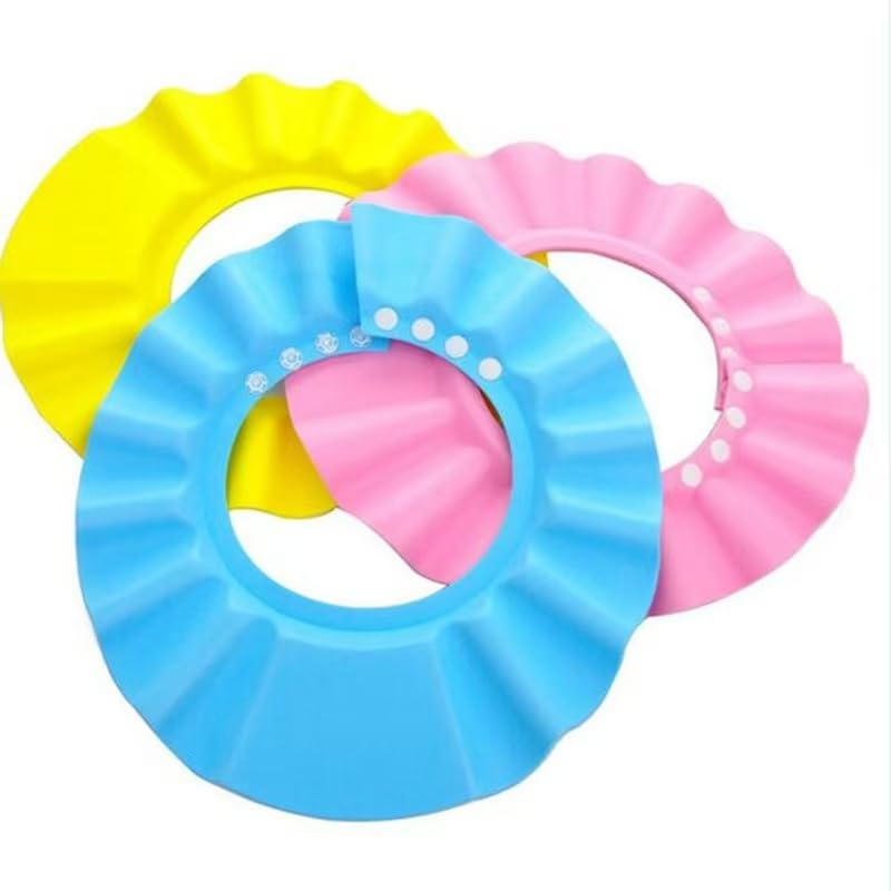 Image of Baby Shower Caps Shampoo Cap Wash Hair Bath Visor Caps Adjustable Shield Waterproof Ear Protector Eye Hats Infant (Yellow)