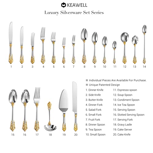 Keawell Gorgeous 6" Appetizer Forks, 18/10 Stainless Steel, Set Of 4, Cocktail Forks/Dessert Forks, Gold Accent #TOP5