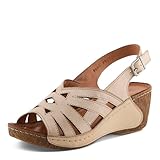 Spring Step Women's CATHY Buckle Wedges - Premium Leather, Laser-Cut Design, Adjustable Slingback BEIGE EU 39 / US 8.5