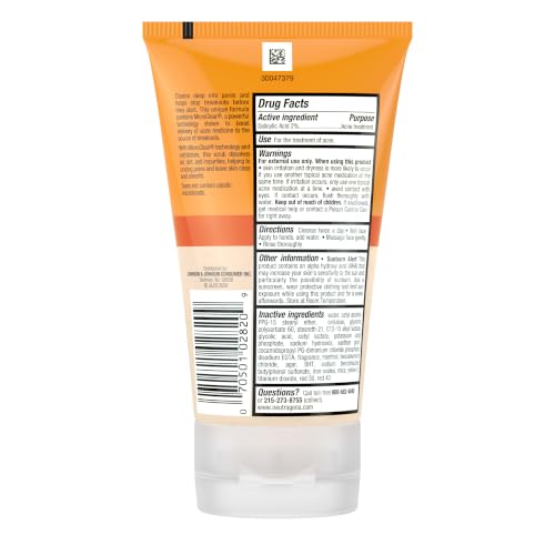 Neutrogena Oil-Free Acne Face Wash with 2% Salicylic Acid, Daily Exfoliating Scrub & Acne Treatment for Oily, Acne-Prone Skin, Clears Breakouts & Blackheads, 4.2 fl. oz