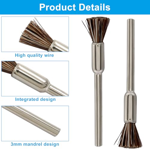 Image of 30Pcs Horse Hair Wire Cleaning End Brushes Pen, 2.3mm Mandrel Wire Bushes Set, Rust Paint Removal Bits Polishing Rotary Tool Accessories, 1 /5 inch x 3 /32 inch