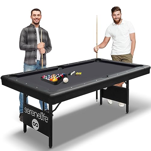 Image of SereneLife 6-Ft Folding Pool Table - Best in Stability - Steel Frame, Fully Supported Slate, Welded Leg Supports with Safety Anti Collapse Locks, 128LB Heavy Duty Billiard Game and Accessory Set